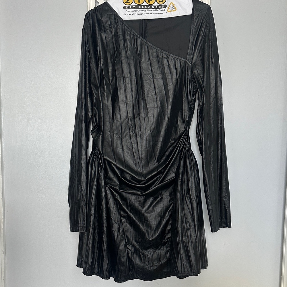 Chic Faux Leather Black Long Sleeve Dress